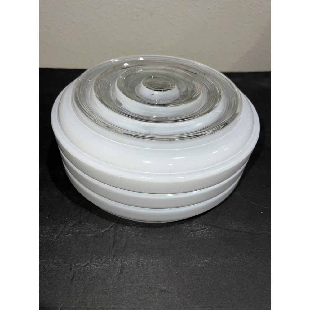 Atomic Ceiling Light Fixture Glass Cover Frosted  Shade Bullseye Drum MCM VTG